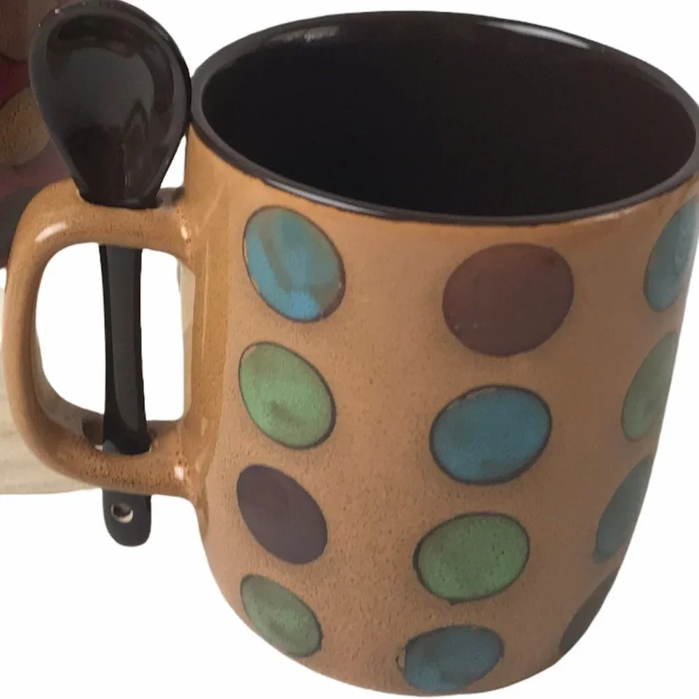 NWOT - A Polka Dot Coffee Tea Mug with Spoon in Handle - Pick One